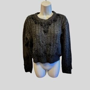 ZARA Alpaca Blend Knit Sweater Gray Textured Pullover Size M